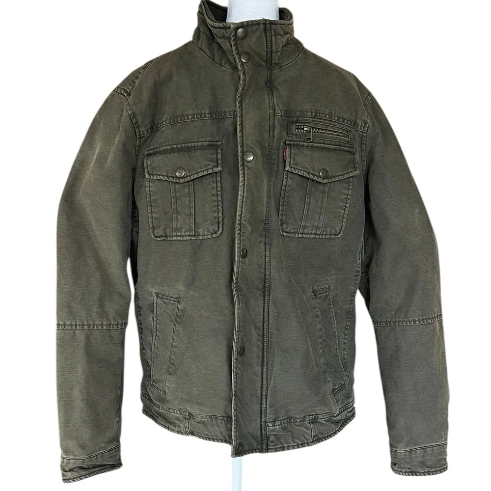 Levi’s Quilted Military Jacket Olive Green Utility Coat Men’s Medium - Picture 4 of 12